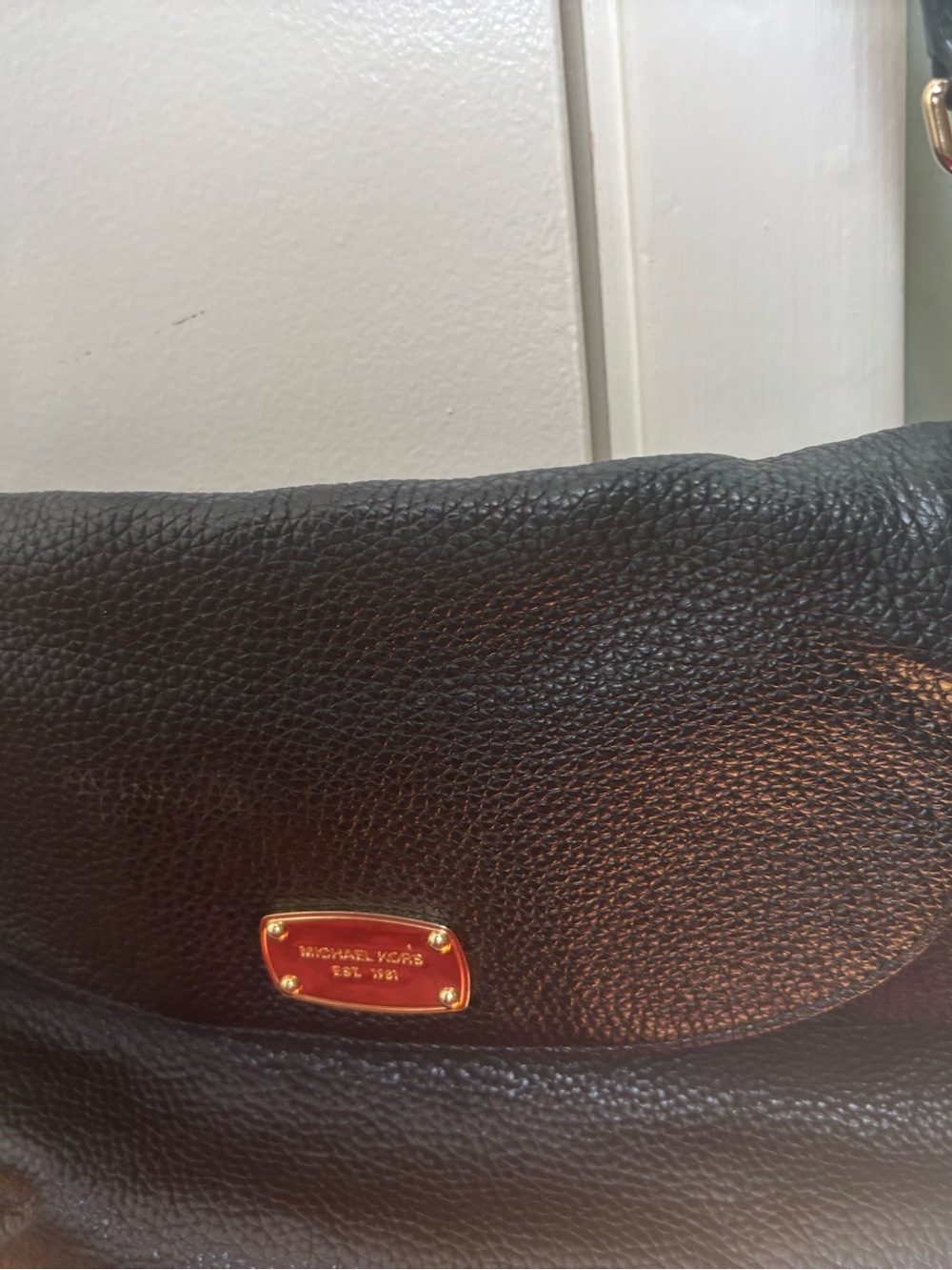 Michael Kors Black Pebbled Leather Tote with Gold Logo Plate - Picture 5 of 13